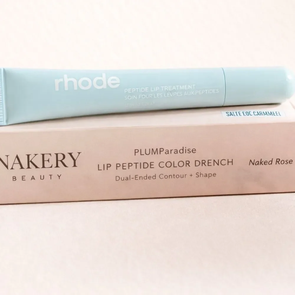 Rhode Salted Caramel + Nakery Naked Rose Liner/Lip Color Peptide Lip Bundle NEW